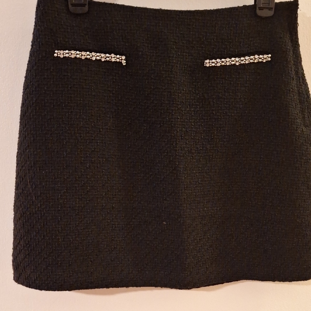 H&M Black Embellished Mini Pencil Skirt